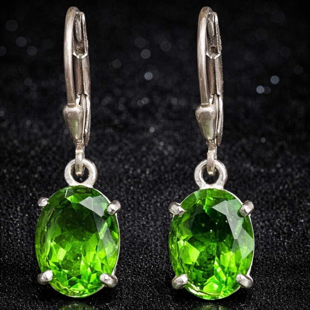 Sterling silver green CZ dangle leverback dangle ladies earrings vintage HSN